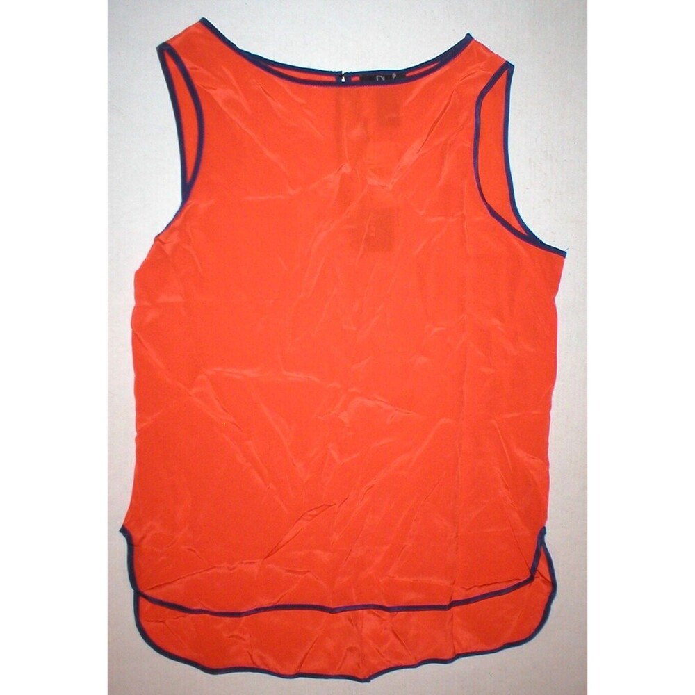 New Womens NWT $200 David Lerner Collection Silk Top Blouse Orange Blue XS USA